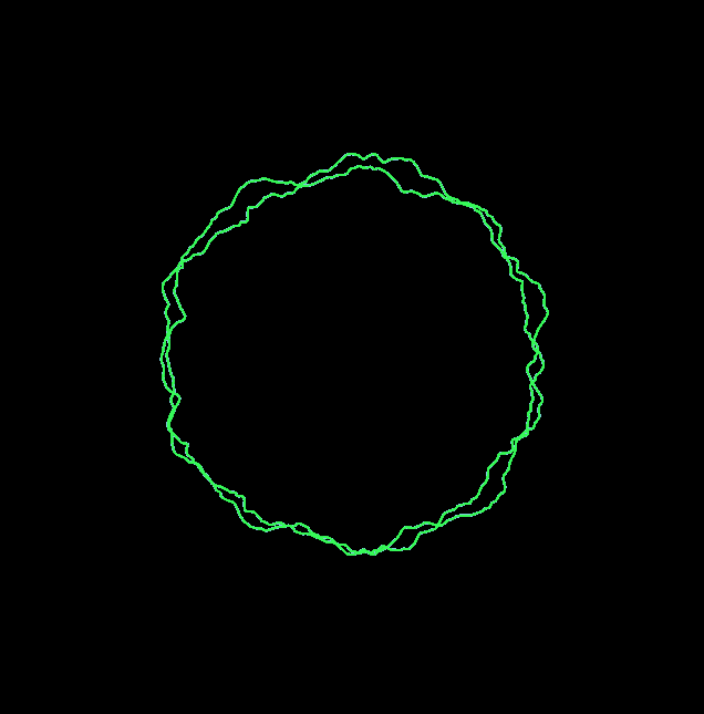 the art work is a color-changing reactive circle that crumples, becomes more complex with the larger audio input.