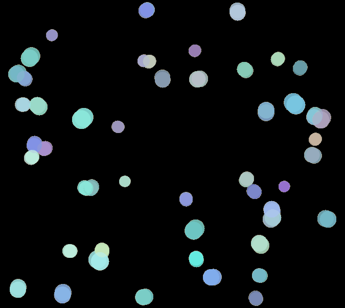 Many particles bounce with curvature on the image.