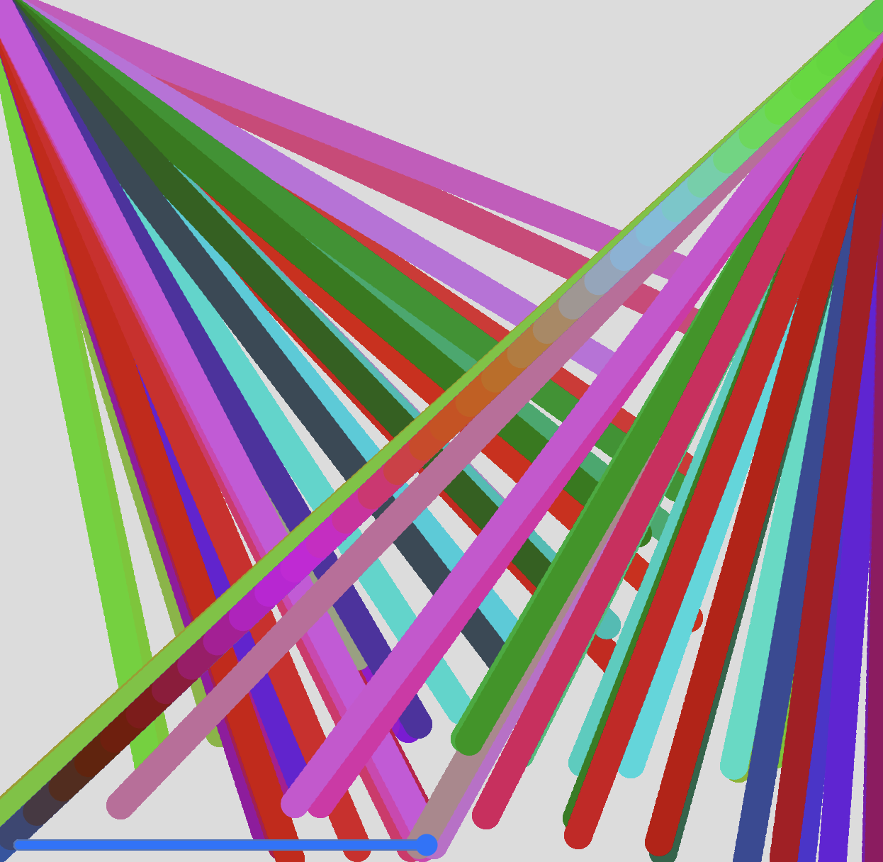 I wanted to create a simulation you could actually interact with, but only with a certain amount of control, thus I had the idea to make you, the artist, but also the medium itself determine artwork you make. Yes you may choose where the lines go, but you cannot choose the color.