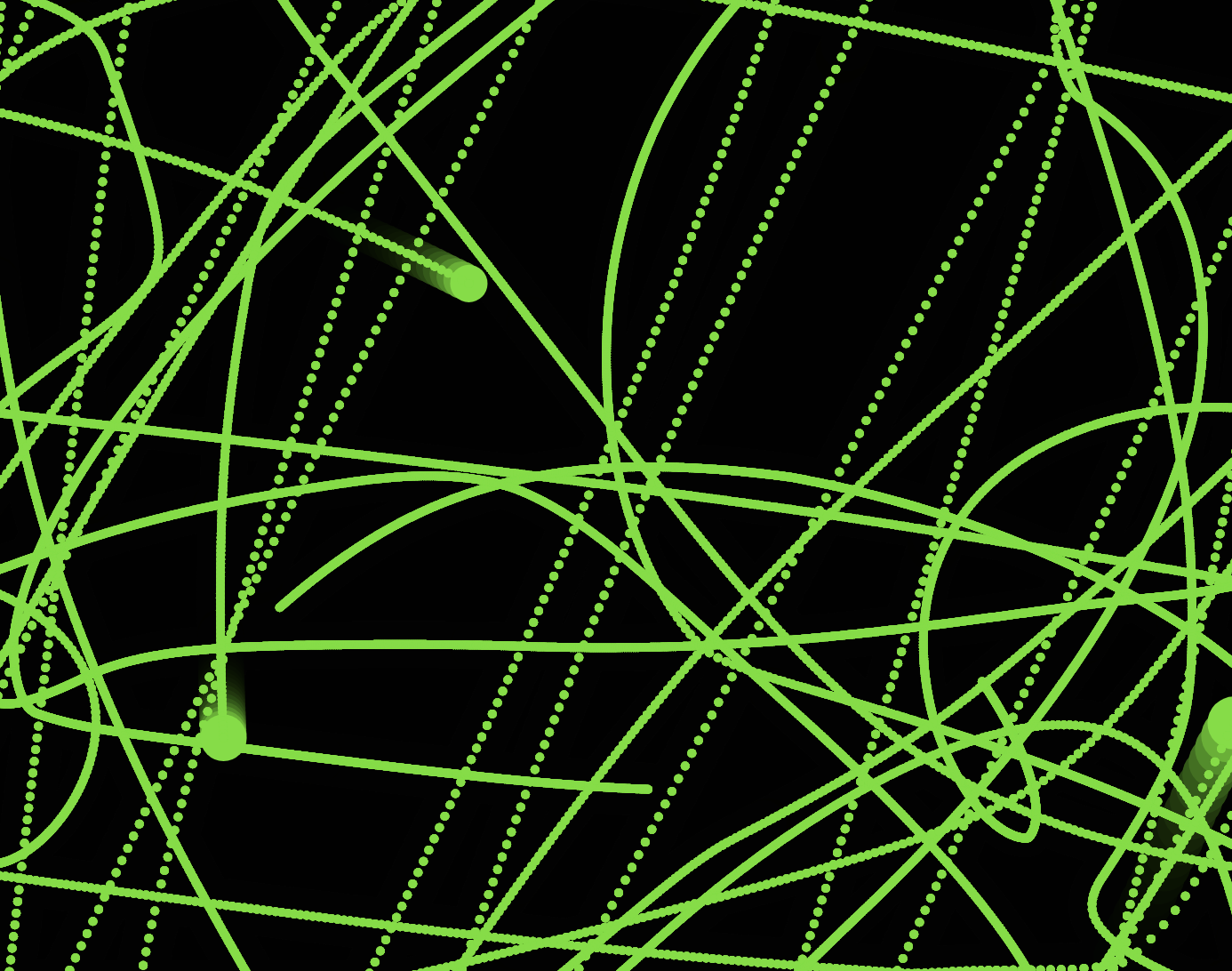 Lines left by moving objects pulling towards each other via gravity